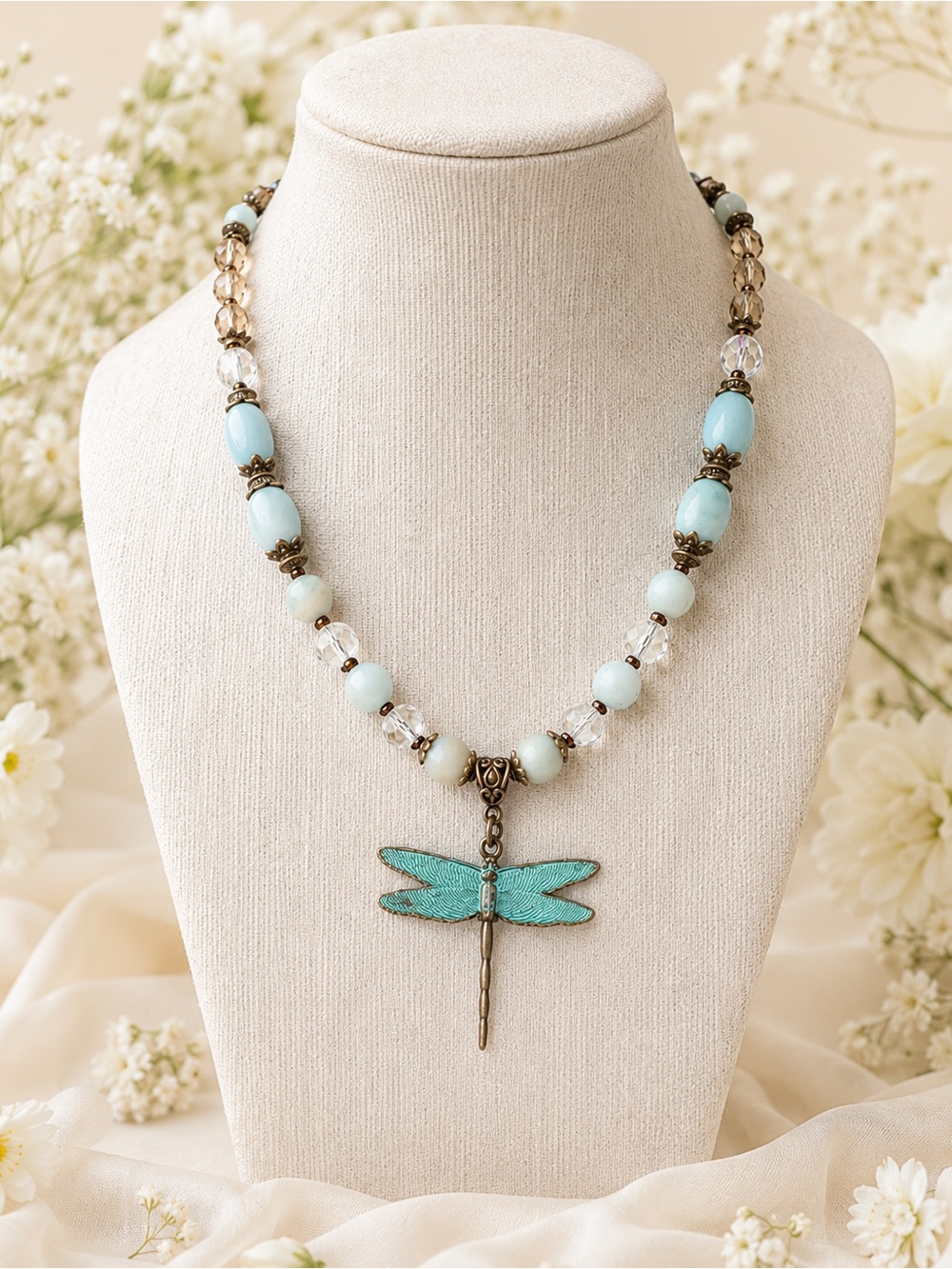 Boutique OOAK Amazonite, Crystal & Dragonfly Pendant Necklace 18”🌵 - Picture 4 of 13